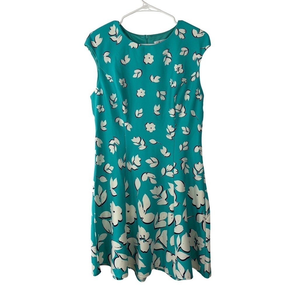 London Times Petites‎ Floral Sheath Dress Teal Blue Green White Womens 12P